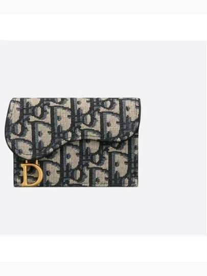 Saddle Flap Card Holder Blue  Oblique Jacquard - DIOR - BALAAN 2