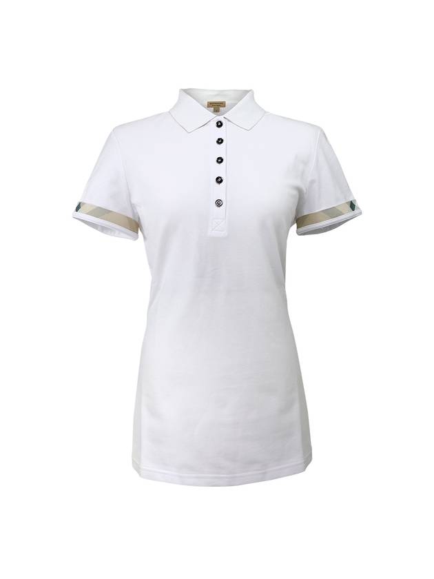 WoMen's Check Pattern Polo Shirt White - BURBERRY - BALAAN 1