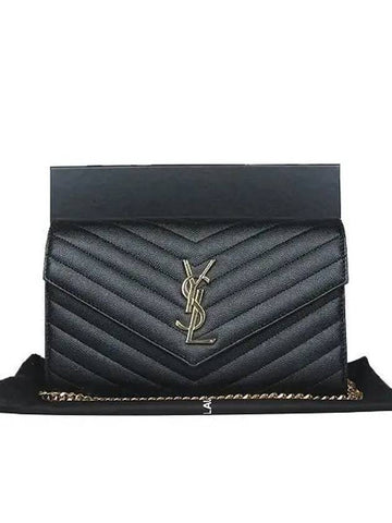 377828 YSL gold logo mattrasse chain cross bag - SAINT LAURENT - BALAAN 1