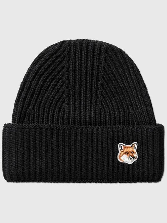 Maison Kitsune Fox Fox Head Patch Ribbed Beanie Hat Hat Black - MAISON KITSUNE - BALAAN 2