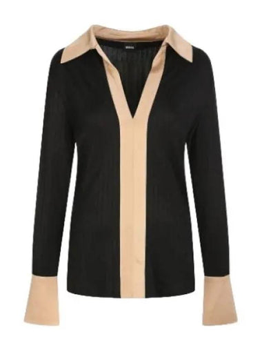 Boss women s color combination collar ribbed blouse - HUGO BOSS - BALAAN 1