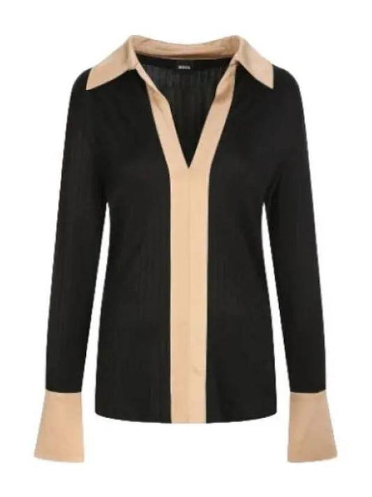 Boss women s color combination collar ribbed blouse shirt - HUGO BOSS - BALAAN 1