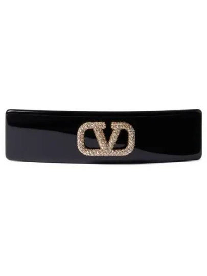 V Logo Signature Swarovski Crystal Resin Hair Clip Black - VALENTINO - BALAAN 2