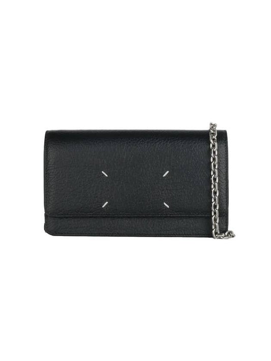 Logo Stitching Large Leather Chain Long Wallet Black - MAISON MARGIELA - BALAAN 1