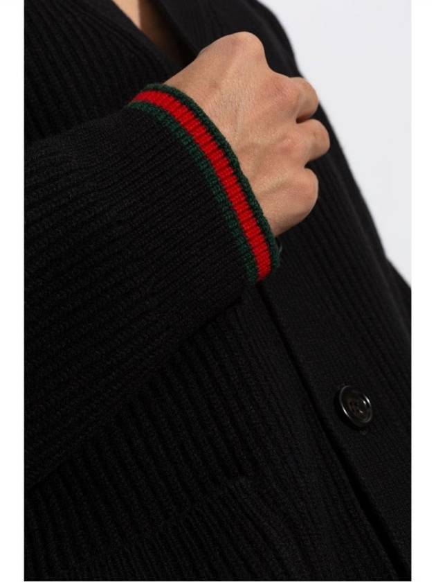 Wool Cashmere Web Logo Knit Cardigan Black 803963 XKD96 1060 - GUCCI - BALAAN 10