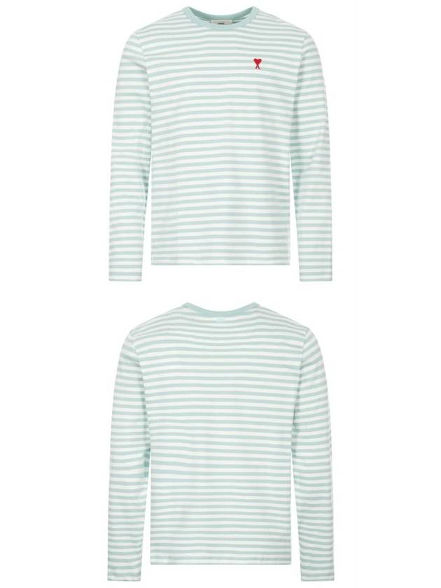 Small Heart Logo Stripe Long Sleeve T-shirt Green - AMI - BALAAN 5