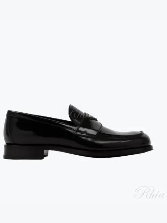 Men's Triangle Logo Leather Loafers Black - PRADA - BALAAN 2