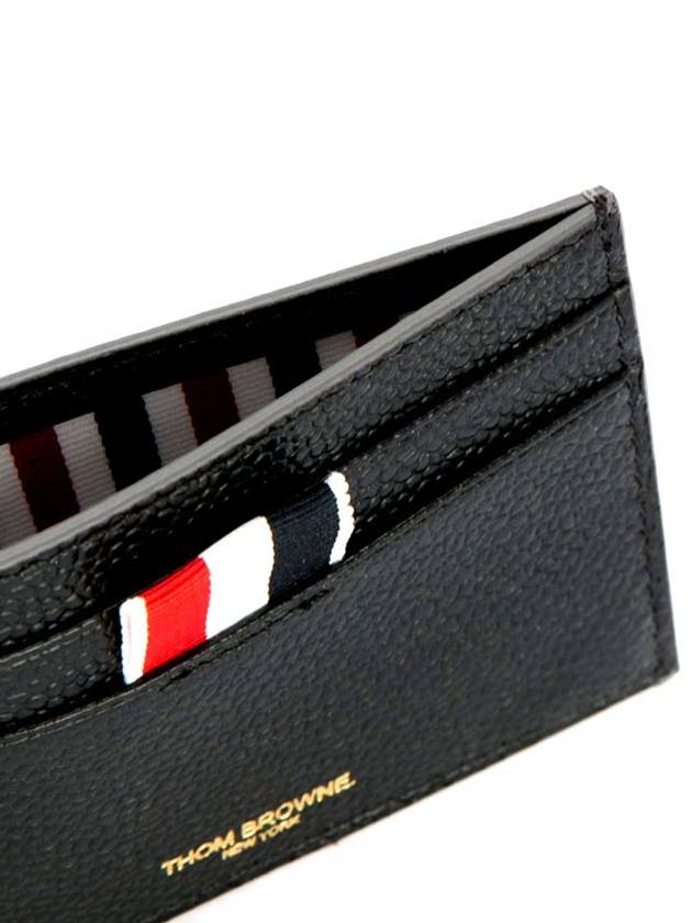 Stripe Note Compartment Pebble Grain Leather Card Wallet Black - THOM BROWNE - BALAAN 7