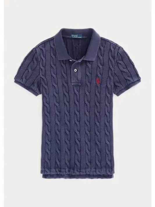 Slim Fit Cable Knit Polo Shirt Navy - POLO RALPH LAUREN - BALAAN 2