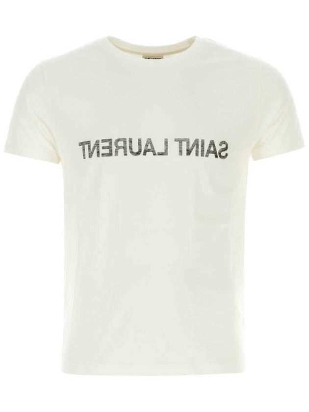 Reverse Logo Print Cotton Short Sleeve T-Shirt White - SAINT LAURENT - BALAAN 2