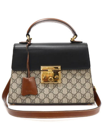 453188 GG Supreme Canvas Black Leather Padlock Small Top Handle 2WAY - GUCCI - BALAAN 1