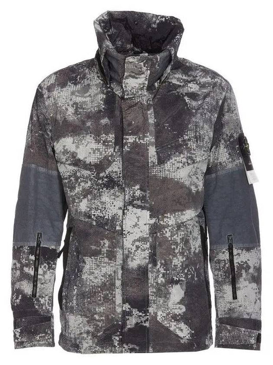 Dissolving Grid Camo Econyl Regenerated Nylon Hooded Jacket Grey - STONE ISLAND - BALAAN 2