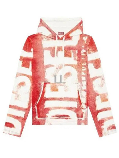 Watercolour-Effect Logo Print Drawstring Hoodie Red - DIESEL - BALAAN 2