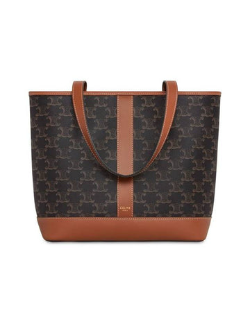 Triomphe Canvas Calfskin Tote Bag Brown Black - CELINE - BALAAN 1