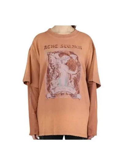 Logo Graphic Print Layered Long Sleeve T-Shirt Rust Red - ACNE STUDIOS - BALAAN 2