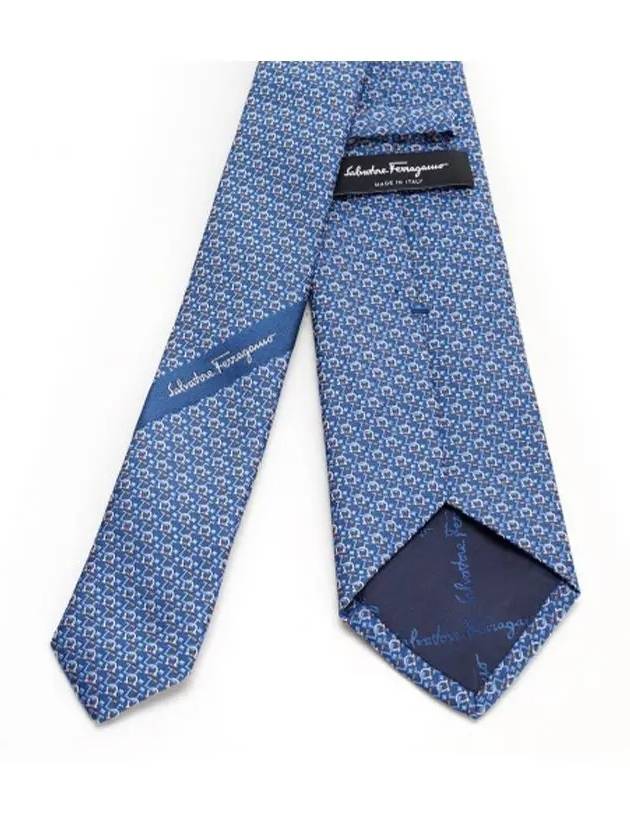 TIE Gancini Printed Silk Blue - SALVATORE FERRAGAMO - BALAAN 3