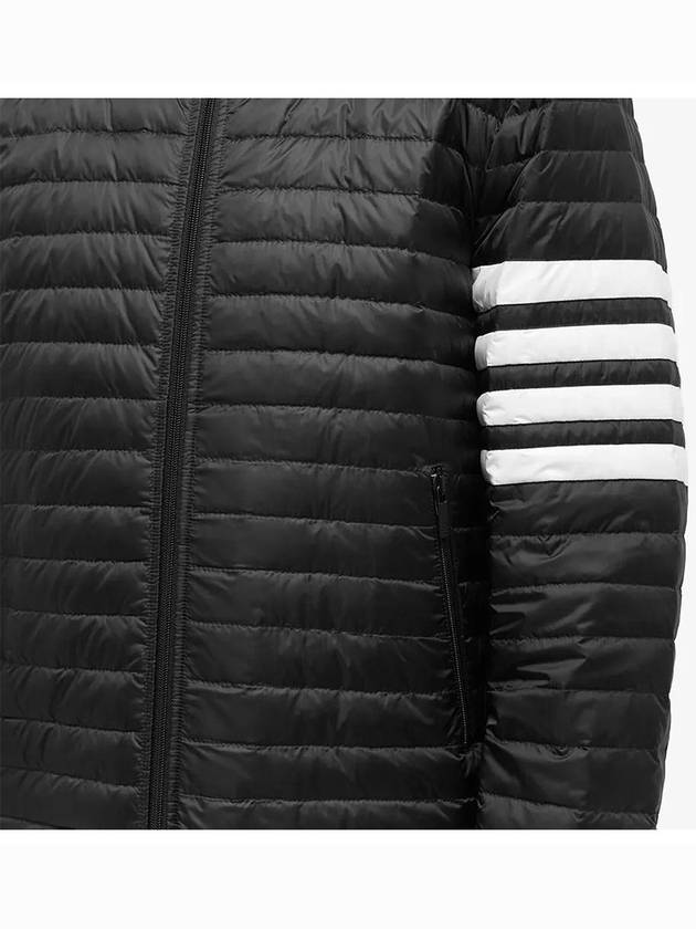 Matte Nylon 4-Bar Stripe Downfill Quilted Hoodie Padding Black - THOM BROWNE - BALAAN 7