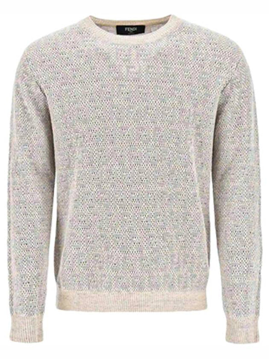 All-Over Logo Crew Neck Knit Top Beige - FENDI - BALAAN 2