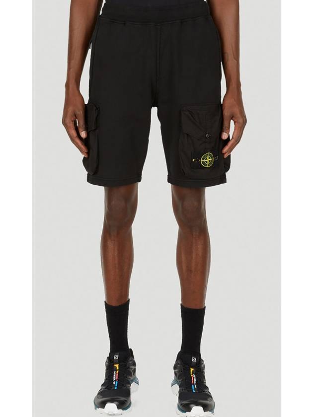 Men's Waffen Patch Cotton Fleece Bermuda Shorts Black - STONE ISLAND - BALAAN 3