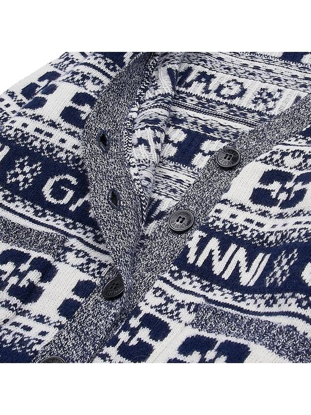 logo wool mix jacquard cardigan blue - GANNI - BALAAN 8