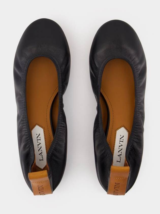 Embossed Logo Ballerina Leather Flat Black - LANVIN - BALAAN 5