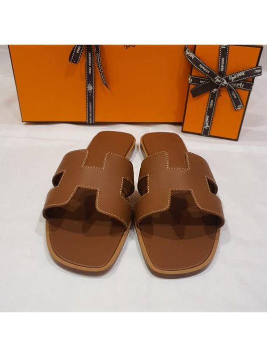 Oran Calfskin Slippers Gold Piqures Ecrues - HERMES - BALAAN 2