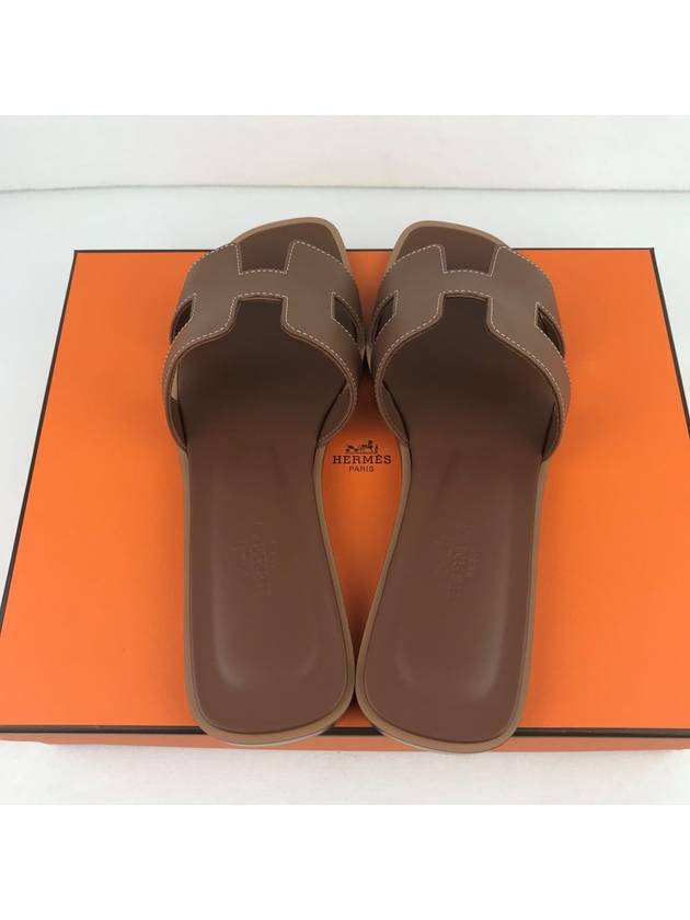 Oran Calfskin Slippers Gold Piqures Ecrues - HERMES - BALAAN 3