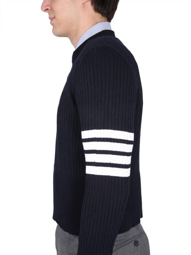 Baby Cable Cotton 4 Bar Crew Neck Knit Top Navy - THOM BROWNE - BALAAN 5