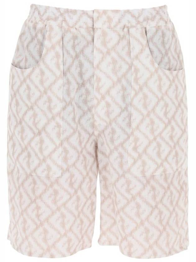 Logo Monogram Linen Bermuda Shorts Beige - FENDI - BALAAN 2