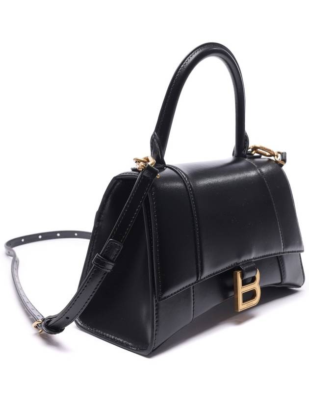 Hourglass Small Tote Bag in Shiny Box Calfskin Black - BALENCIAGA - BALAAN 4