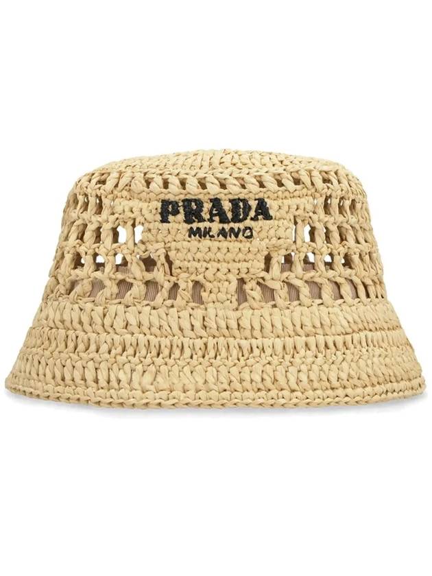 Embroidered Logo Raffia Bucket Hat Natural - PRADA - BALAAN 2