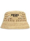 Embroidered Logo Raffia Bucket Hat Natural - PRADA - BALAAN 3