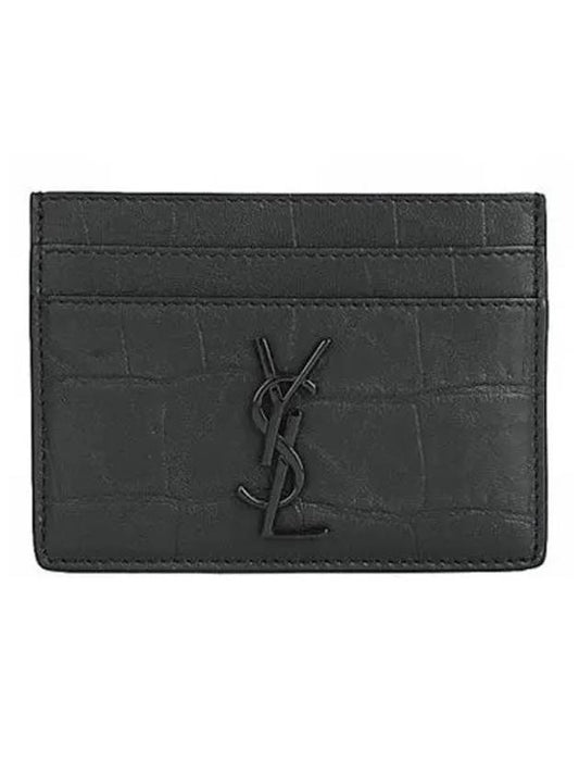 Monogram Crocodile Leather Card Wallet Black - SAINT LAURENT - BALAAN