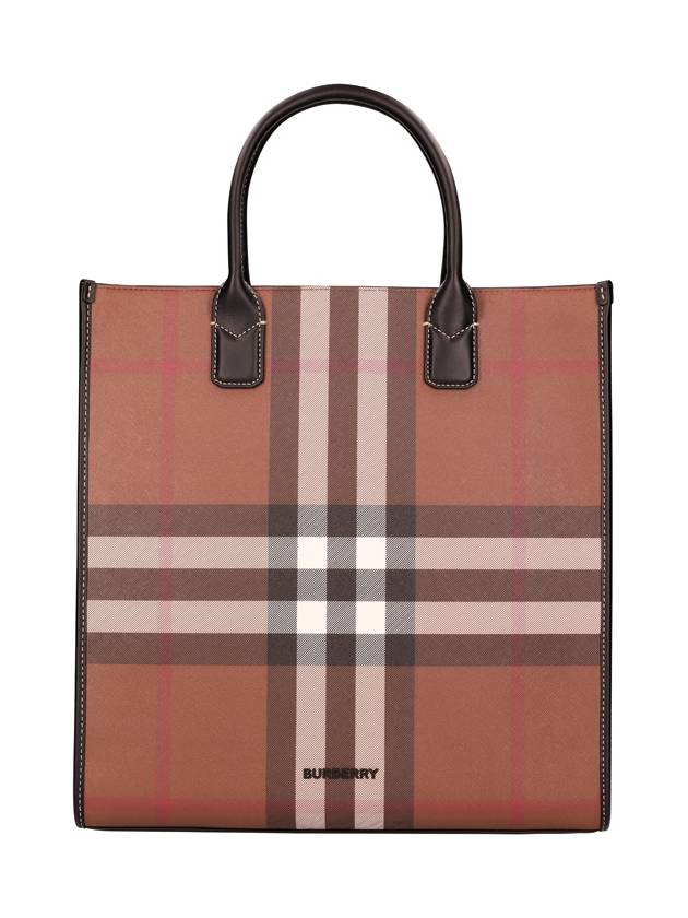 ExaGGerated Check Slim Vertical Denny Tote Bag Dark Birch Brown - BURBERRY - BALAAN 2