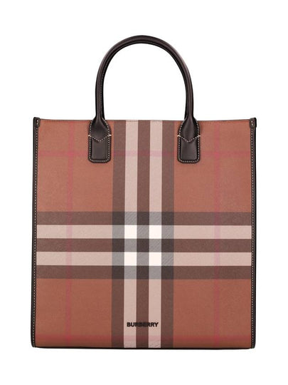 ExaGGerated Check Slim Vertical Denny Tote Bag Dark Birch Brown - BURBERRY - BALAAN 2