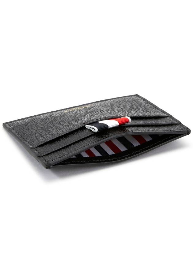 Stripe Note Compartment Pebble Grain Leather Card Wallet Black - THOM BROWNE - BALAAN 5