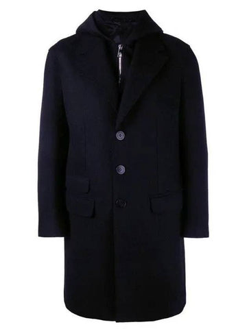 Men's Layered Hooded Wool Single Coat Navy - NEIL BARRETT - BALAAN 1