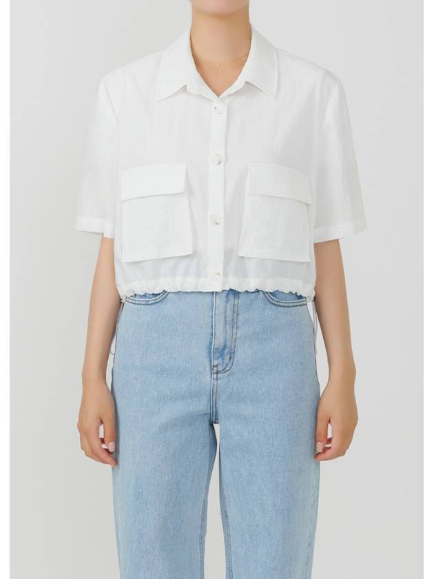 Colin Casual Big Pocket String Crop Short Sleeve Shirt Jacket White COLIN56WH - RAMUSTUDIO - BALAAN 3