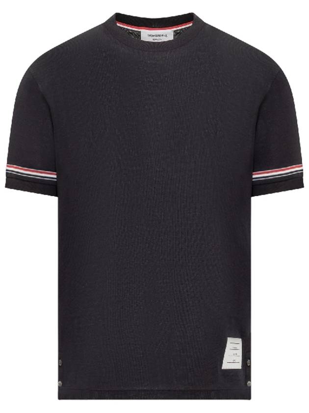 Striped Detail Crew Neck Cotton Short Sleeve T-Shirt Grey - THOM BROWNE - BALAAN 4