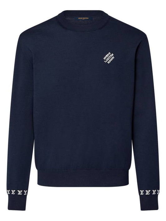 Signature Cotton Crew Neck Long Sleeve T Shirt Navy Blue 1AFXQU - LOUIS VUITTON - BALAAN 1