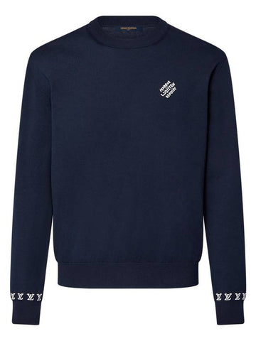 Signature Cotton Crew Neck Long Sleeve T-Shirt Navy - LOUIS VUITTON - BALAAN 1