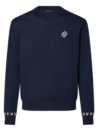 Signature Cotton Crew Neck Long Sleeve T-Shirt Navy - LOUIS VUITTON - BALAAN 2