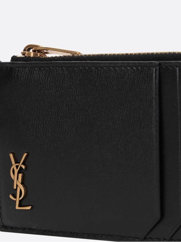 Monogram Leather Gold Zipper Card Wallet Black - SAINT LAURENT - BALAAN 5