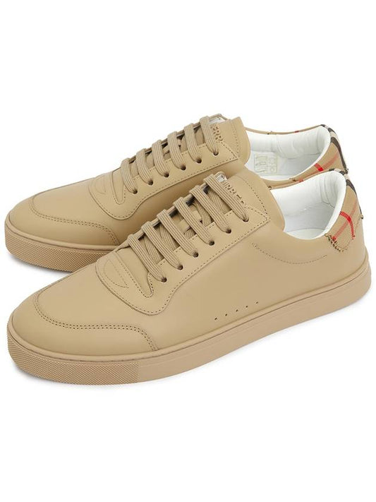 Men's Checked Cotton Leather Low Top Sneakers Beige - BURBERRY - BALAAN 2