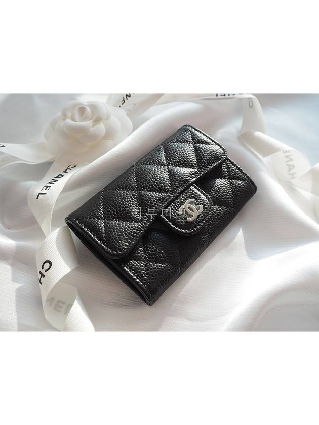 Classic Card Holder Grained Calfskin Silver Black - CHANEL - BALAAN 6