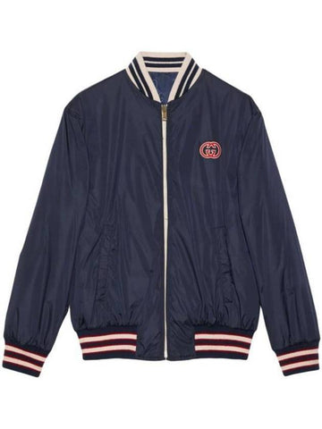 Reversible Nylon Canvas Bomber Jacket Dark Blue - GUCCI - BALAAN 1