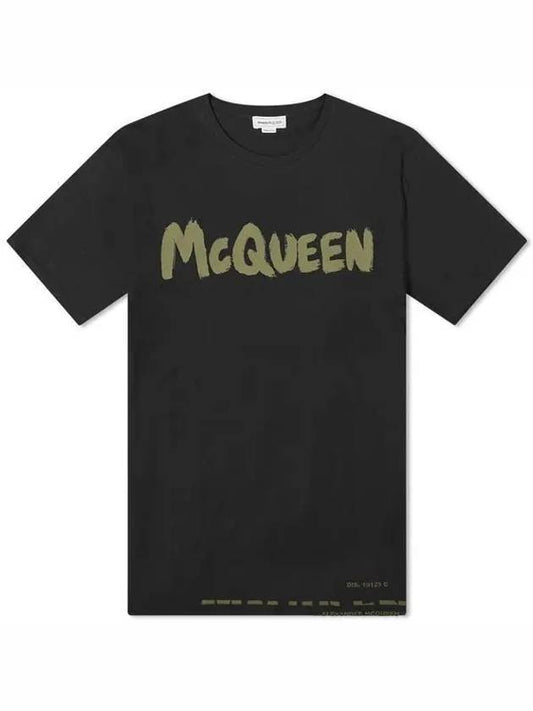 Men's Graffiti Logo Short Sleeve T-Shirt Black - ALEXANDER MCQUEEN - BALAAN 2
