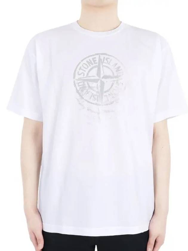 Men's Logo Print Crew Neck Short Sleeve T-Shirt White - STONE ISLAND - BALAAN 3