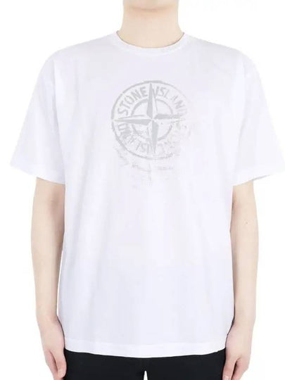 Men's Logo Print Crew Neck Short Sleeve T-Shirt White - STONE ISLAND - BALAAN 2