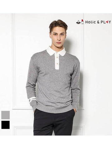 Men s striped point polo collar windproof sweater HD4MSW001 - HOLIC&PLAY - BALAAN 1